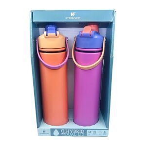 HydraFlow Hybrid Dual Lid Tumbler Water Bottles - 2 Pack - 25 oz / 750 ml